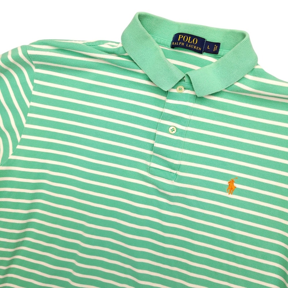 Polo Ralph‎ Lauren Polo Shirt Mens Large Green Stripe Cotton Pony Logo Top